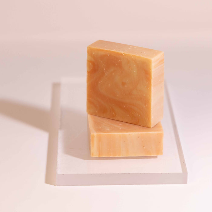 Two bars of soap on display